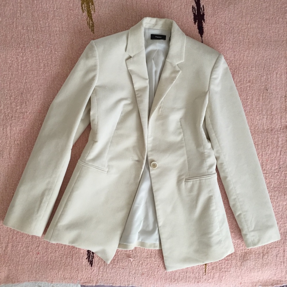 Theory Power Jacket Ivory Dover Corduroy Sz 8 M
